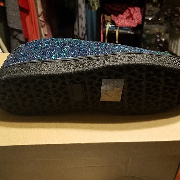 NEW BLUE GREEN GLITTER SEQUINS SNEAKERS SHOES - Picture 8 of 8